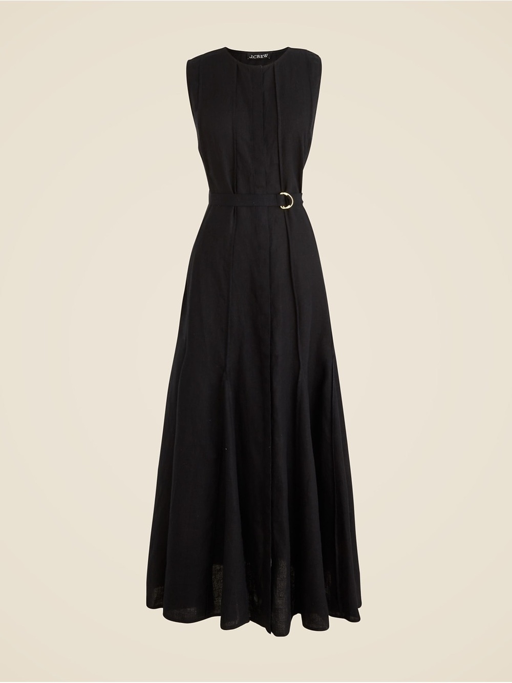 J. Crew Black Sleeveless Maxi Dress with Gold-Tone Buckle
